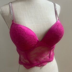 Victoria's Secret Hot Pink Lace Longline push up  Bra